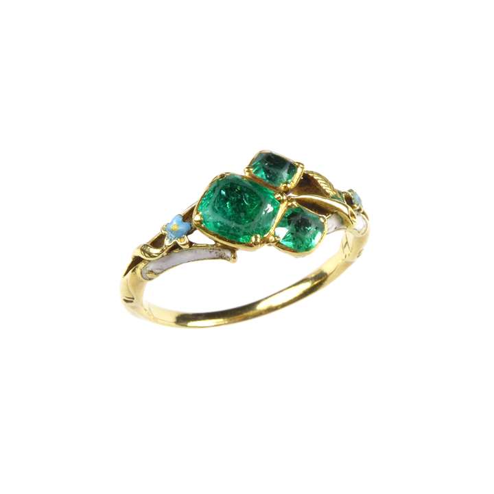 Early 18th century emerald and enamel flower ring